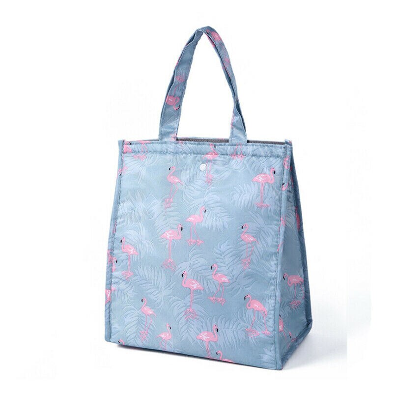 Bolsa térmica de lona con aislamiento térmico Unisex, bolso de almacenamiento de alimentos portátil con estampado Floral de dibujos animados, Oxford: Azul cielo