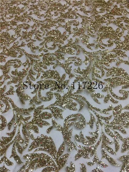 JRB-78121 Gold color glitter mesh african indian lace fabric for party wedding /evening dress: Default Title
