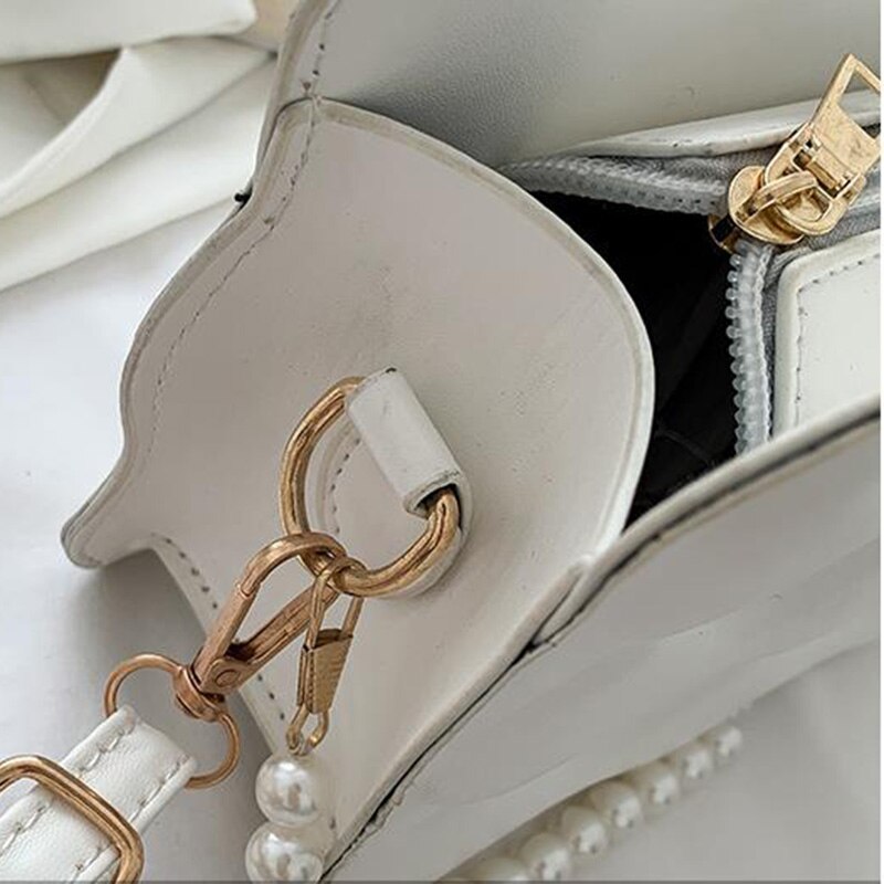 Neue lässig Umhängetaschen für Frauen Schulter Taschen Damen Handtaschen Pu Leder Wellenförmige Perle Kette Bote Taschen