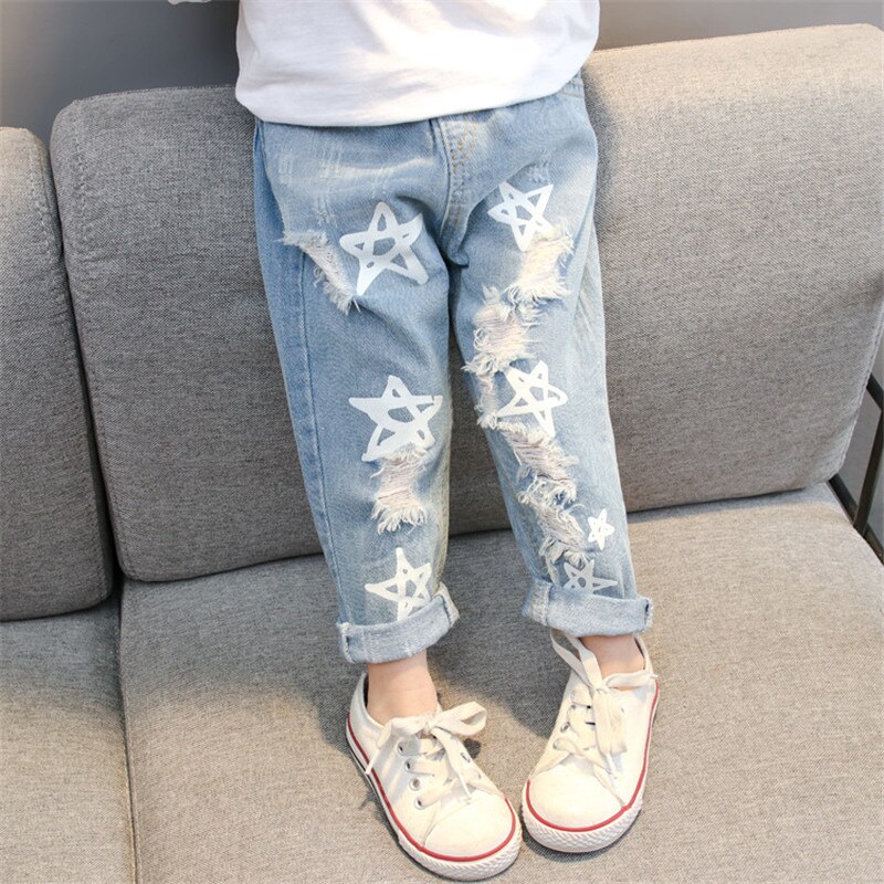 Dessin animé pentagramme déchiré jean pour filles garçons 1-6y bébé garçons jean trou Denim sarouel enfant en bas âge enfants vêtements pantalon: 2T