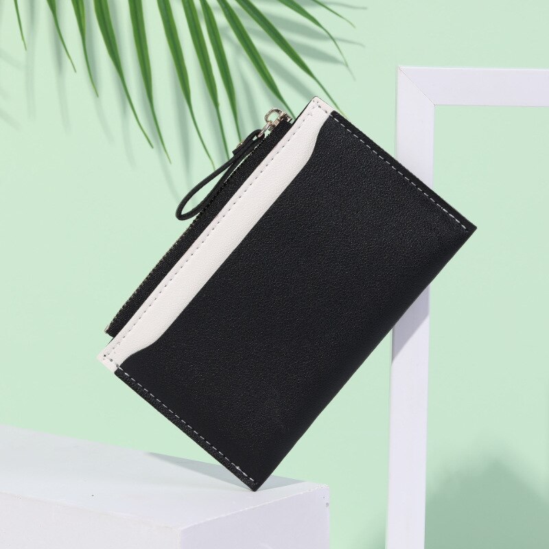 Kwastje dames portemonnee klein schattig portemonnee dames kort leren kaarthouder portemonnee rits portemonnees portefeuille dames handtas clutch: Zwart