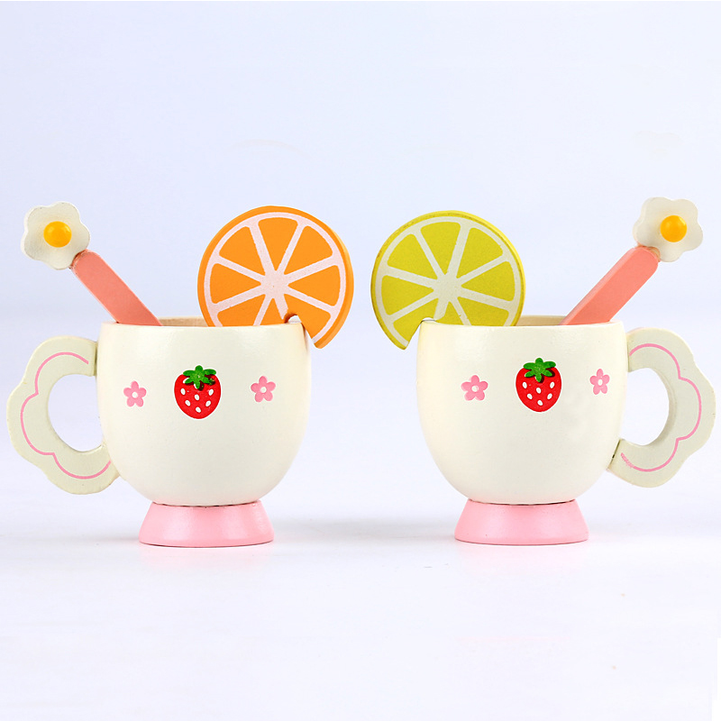 Juego de té de madera, Mini taza de juguete, teteras, bandeja para niños, cocina, juego de rol de la niña, de cumpleaños, para bebé de guardería