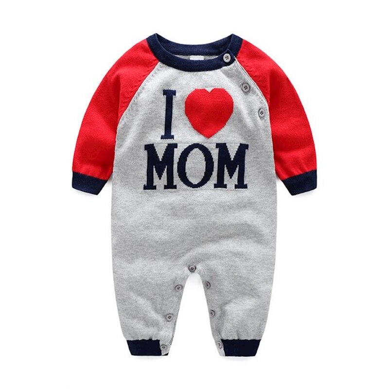 Myudi - 100% Cotton Baby Sweater Newborn I love Dad Mom Letter Coat Toddler one-piece Romper Boys Girl Outwear for Children