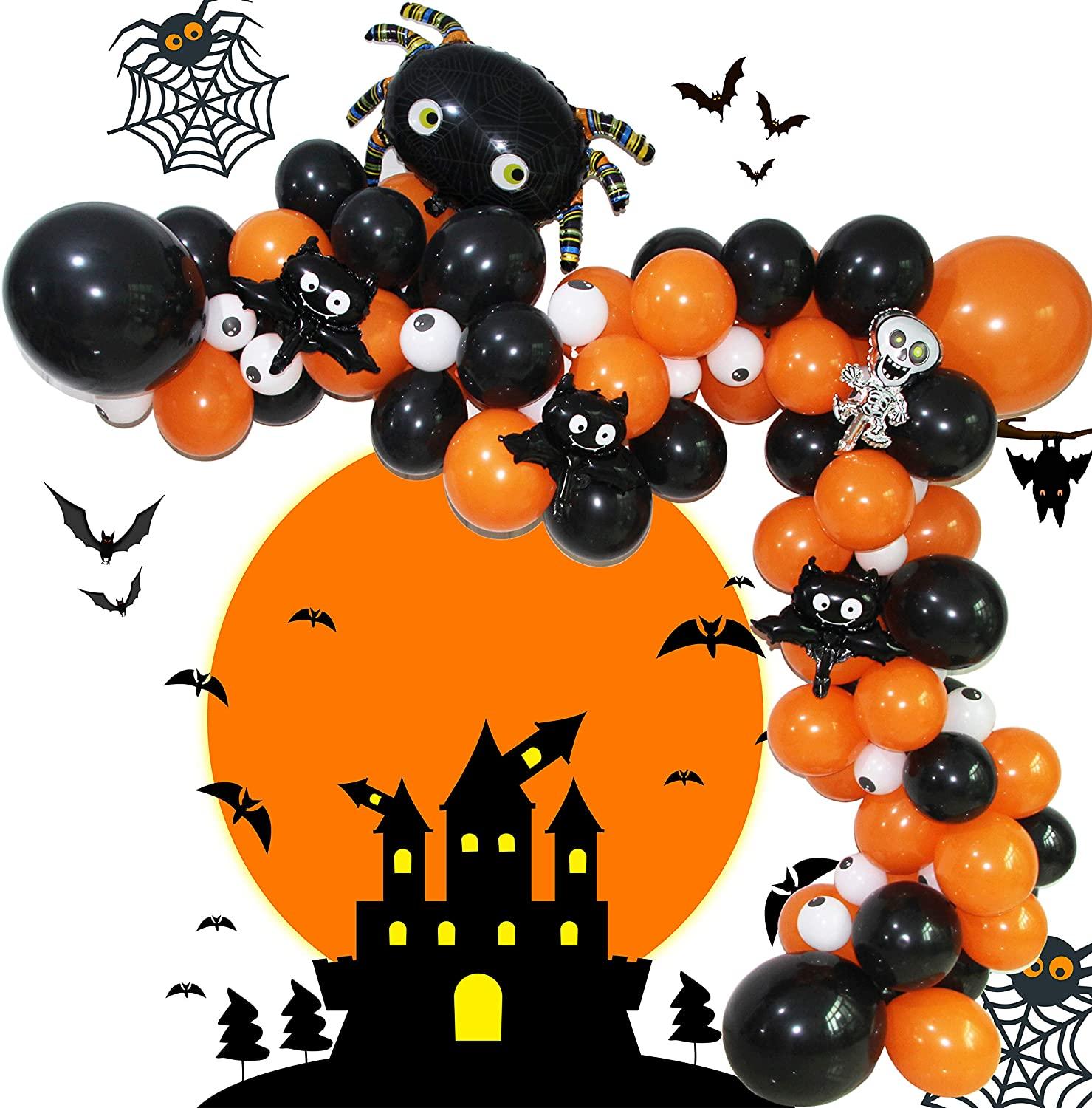 93Pcs Halloween Ballon Boog Guirlande Kit Zwart Oranje Ballonnen Spider Ballon Voor Halloween Thema Party Achtergrond Decoraties