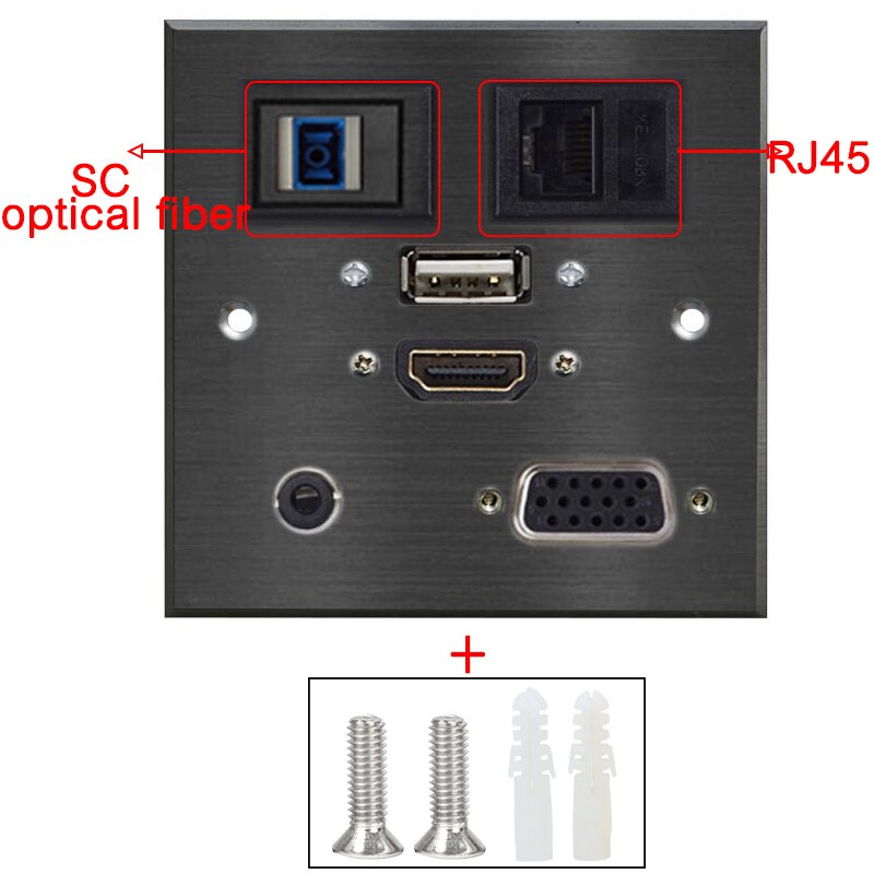 Enchufe Multimedia oxidación de aleación de aluminio cepillado, Panel 2 RJ45/TV/fibra óptica/BNC USB HDMI VGA 3,5 MM, conector Jack: SC-RJ45-B