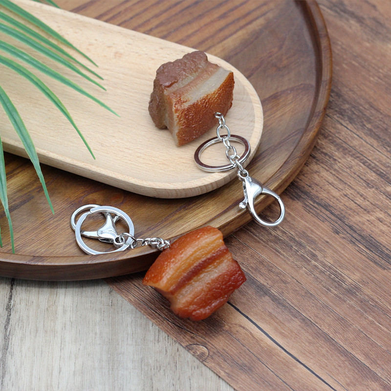 Simulated Food Pendant PVC Braised Pork Belly Model Keychains Car Key ChainPhone Pendant Keyrings Decoration