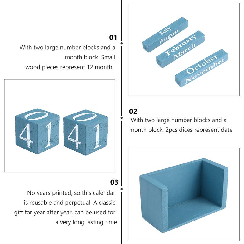 Desktop Wooden Calendar Vintage Calendar Desktop Wood Block Month Date Display