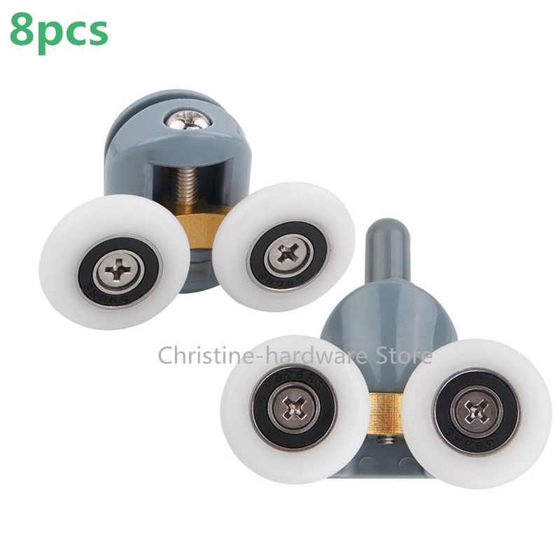 8 STKS Wielen Kit Voor Douchecabine Deuren Wiel 23 25 27mm Top Bottom Dubbel Met Knop Mount voor Glas