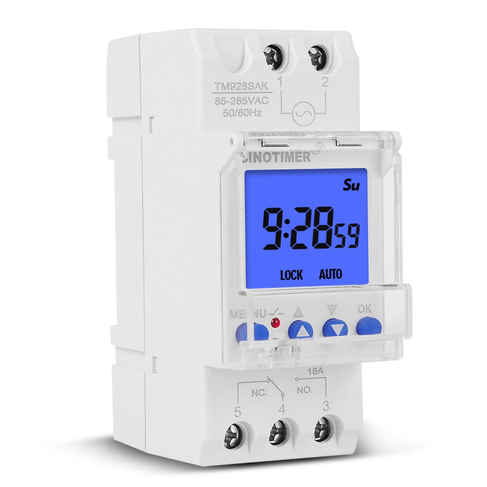 1 Second to 168 Hours Programmable Electronic Time Clock 16A 30A 110V 220V Big LCD Backlight Display Timer with Lock Function