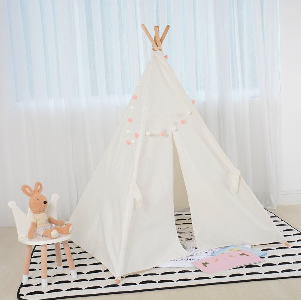 Wit Canvas Kids Teepee Met Draagtas Spelen Tent Childrens Indian Tipi Tent Wigwam Tent