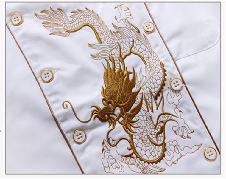 Chaqueta de manga corta con bordado de dragón para hombre y mujer, uniforme de cocinero, ropa de trabajo de cocina, malla de retales, transpirable, servicio de comida, Chef, novedad