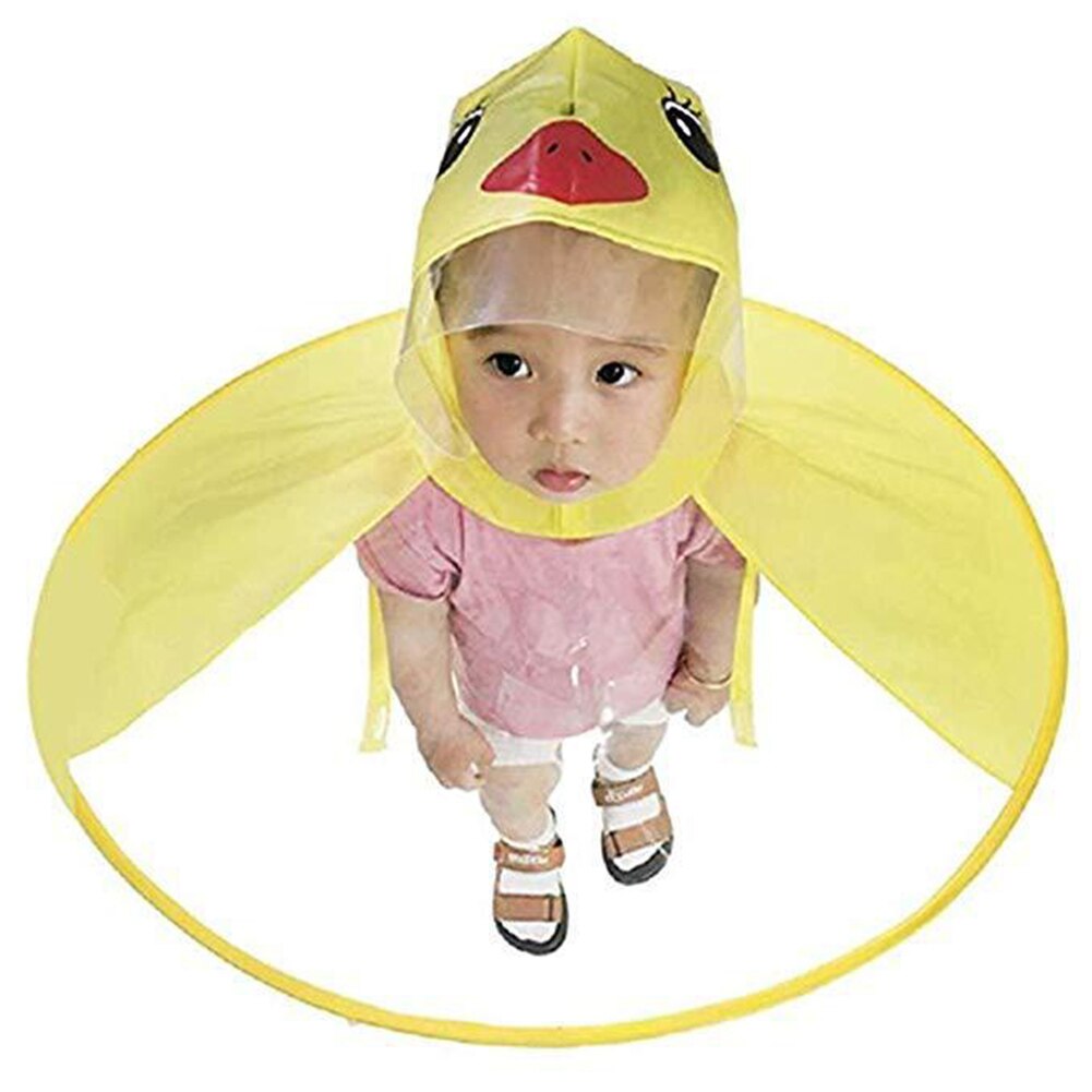 Children's Raincoats Hat Cartoon Duck Rain Hat Foldable Umbrella Cape Cute Rain Coat Cloak Universal for Boys Girls