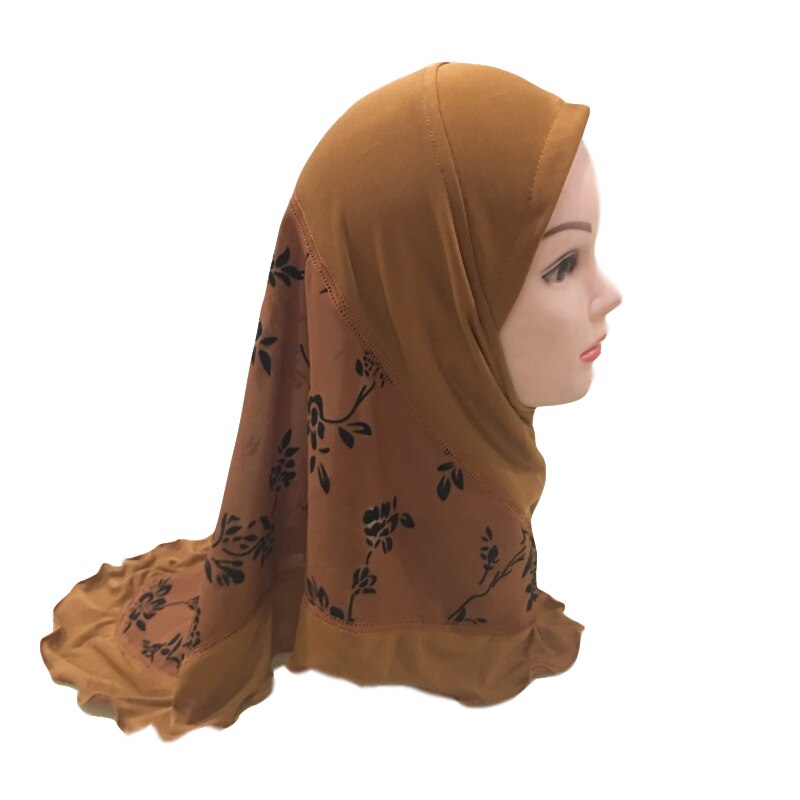 Muslim Kids Girls Hijab Hat One Piece Amira Islamic Instant Ready To Wear Hijabs Headscarf Turban Caps Scarf Shawl Wrap Prayer: 04 Dark Yellow
