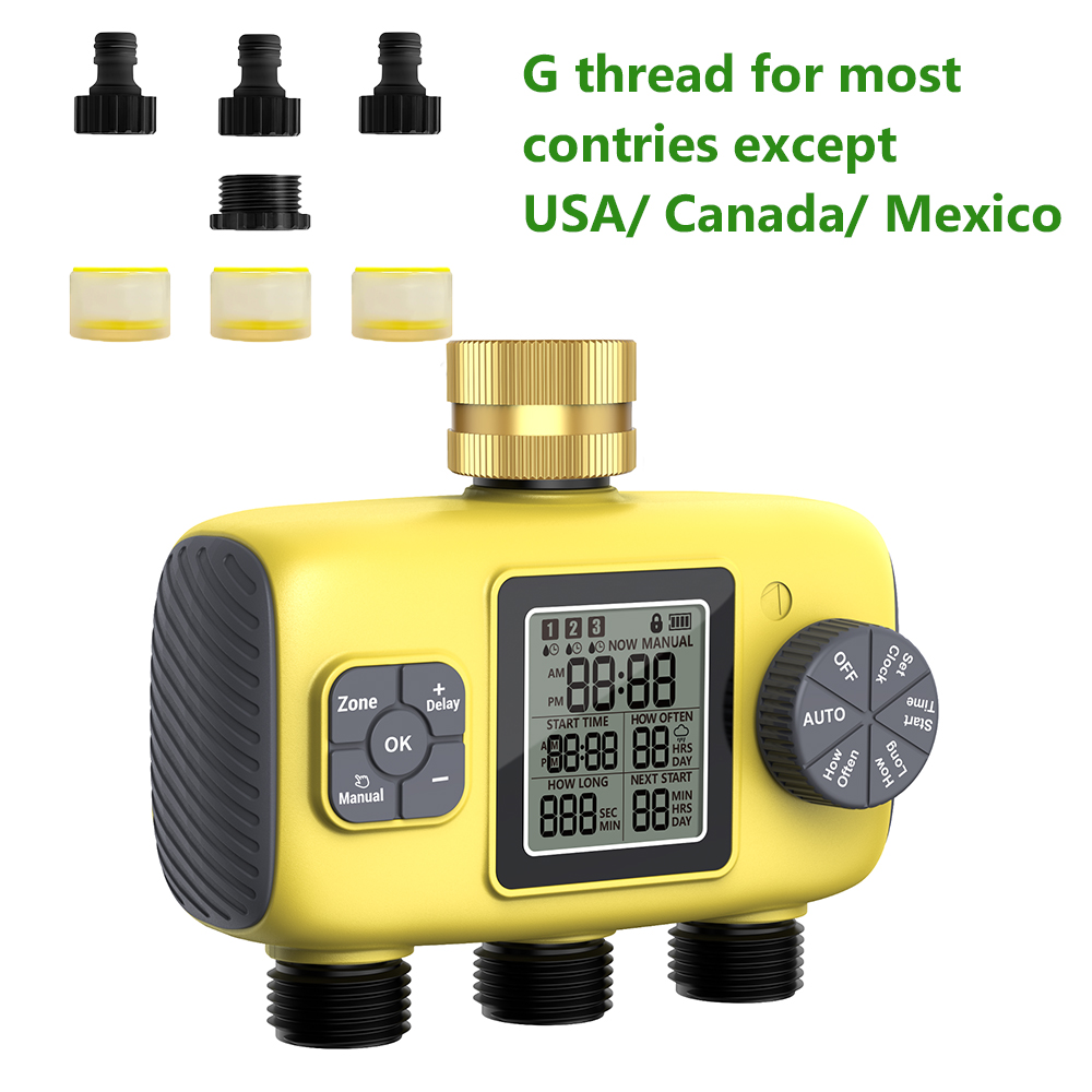 Insoma-temporizador de agua automático de 3 salidas, sistema de riego de jardín, herramientas programadoras de aspersores de Control independiente: Rojo