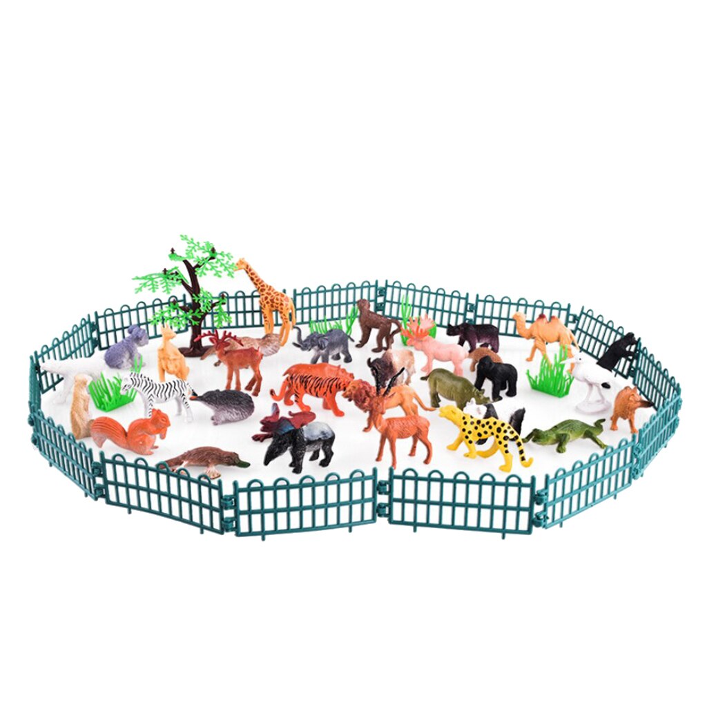 Lifelike Land Zoo Animals Model Solid Plastic Figure With Fence For Kids