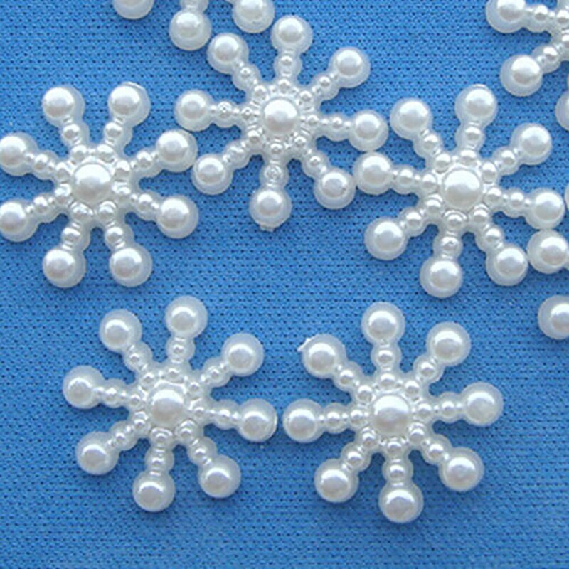 Imitatie Parels Plaksteen Voor Art Scrapbooking/Diy Decoratie 12Mm 100Pcs Kunstmatige Witte Sneeuwvlok Kralen Craft