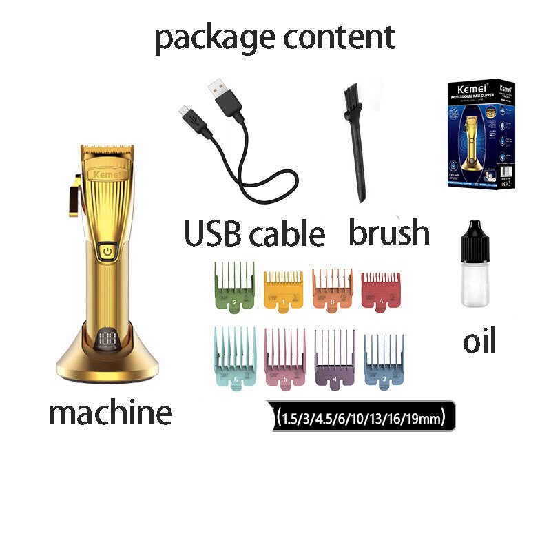 Kemei barbershop haartrimmer set 0mm trimmer elektrisch scheerapparaat finish machine set snoerloos/met snoer li-ion clip: Km -k32s- met doos / Eu-stekker