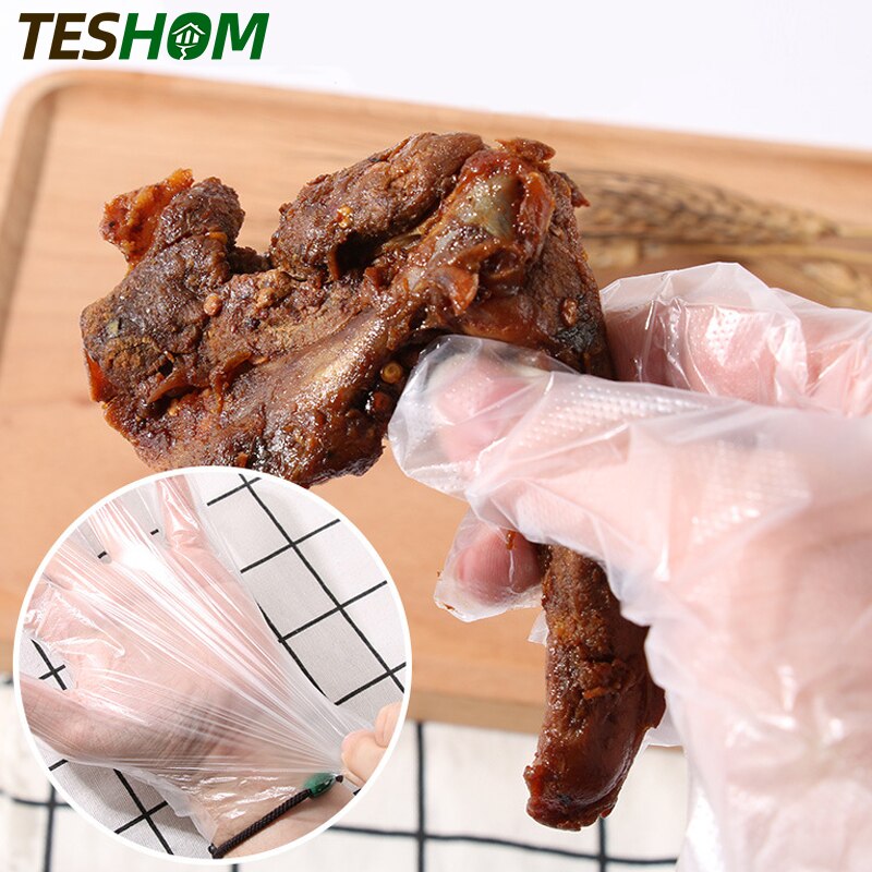 Guantes sanitarios para el hogar y el baño, accesorio de protección para manos desechables, de plástico, transparente, para cocinar en barbacoa y limpiar la cocina