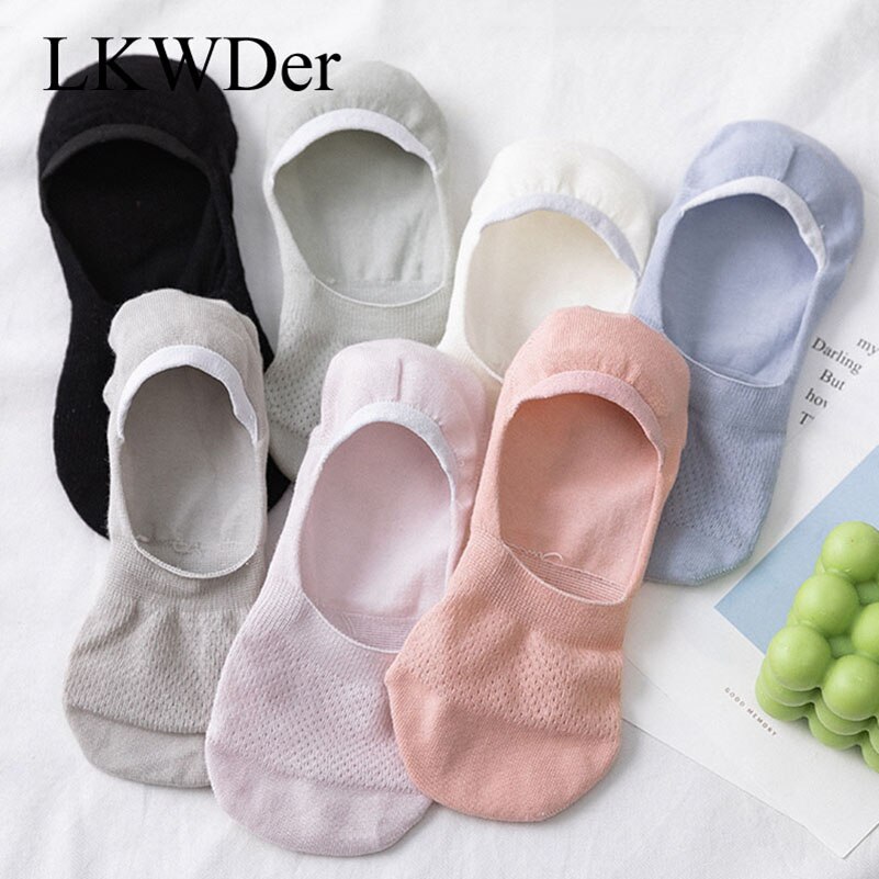 LKWDer-Calcetines de malla con agujeros para mujer, medias invisibles antideslizantes de silicona, de corte bajo, de algodón, para primavera y verano, 5 pares