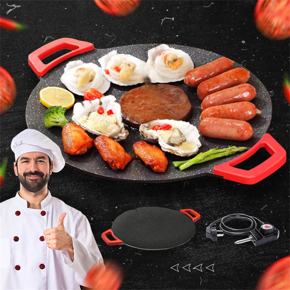 30 Cm Non-stick Elektrische Indoor Grill Pan Huishoudelijke Ronde Bbq Bakplaat Koreaanse Grill Pan Rookloze Non-stick Grill 700W