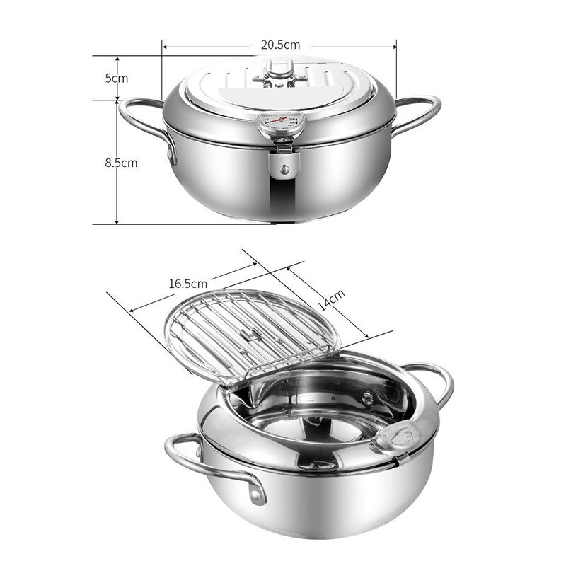 Japanese Tempura Fryer Pan Kitchen Deep Frying Pot Temperature Control Fried Pot Stainless Steel Chicken Fryer Pan Cooking Tools