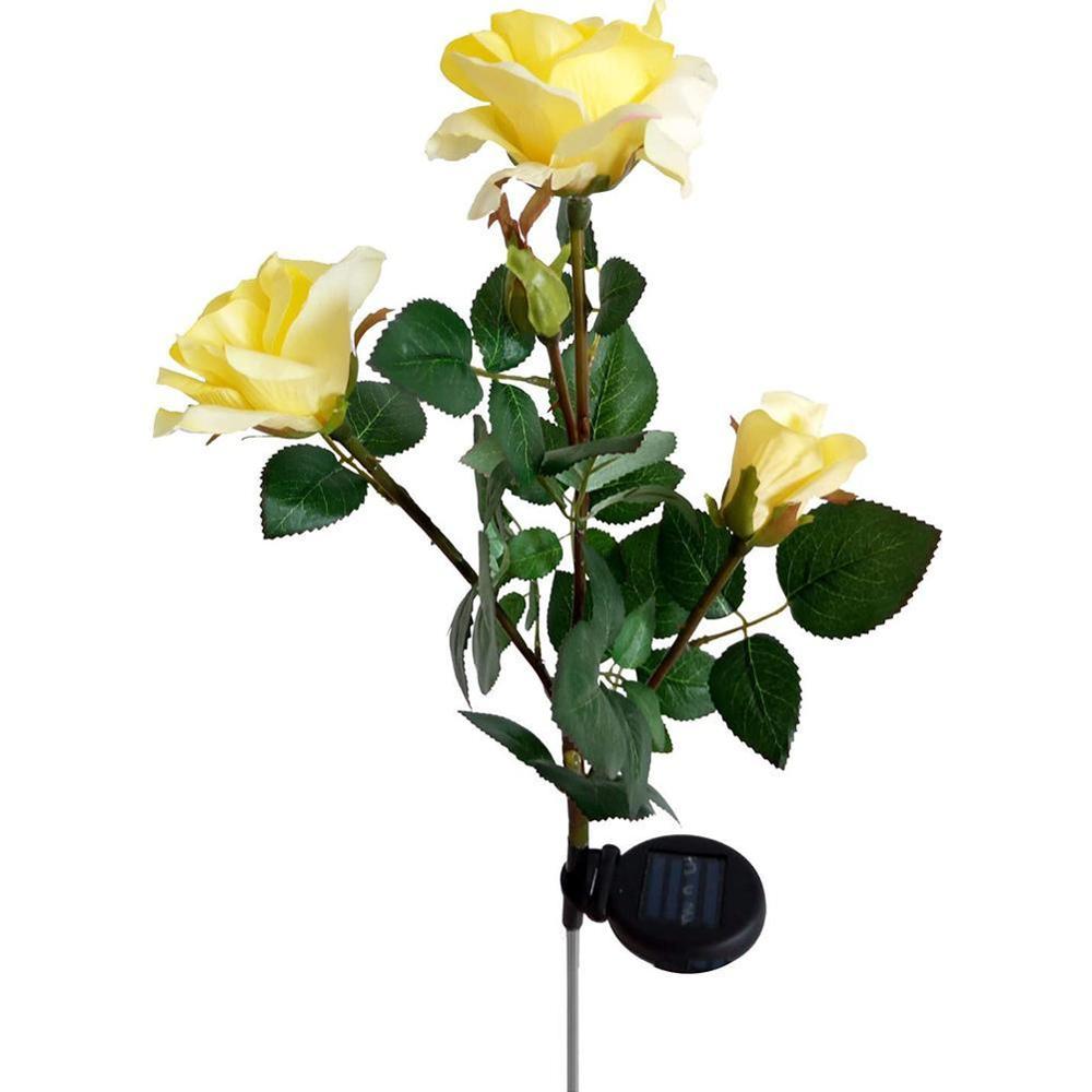 3 Heads Solar Rose Light LED Flower Lawn Stake Lamp Decoration Yard Garden For Home Outdoor Waterproof Path O3P4: Yellow