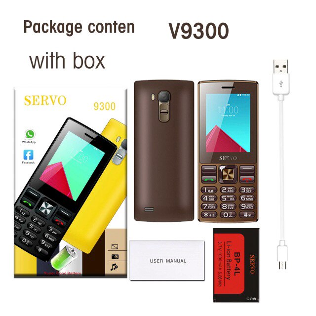 オリジナル電話サーボ V9300 2.4 インチデュアルカード SIM カード Bluetooth Fashlight 携帯電話 MP4 GSM GPRS ロシアキーボード携帯電話: Add 4GB TF Card / Brown With Box