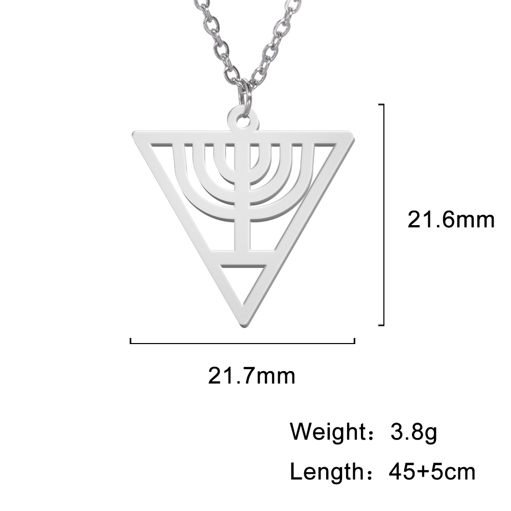 VASSAGO Hanukkah Necklace Triangle Menorah Pendant Necklace Stainless Steel Chanukah Jewelry Dainty Jewish Religious: Steel color