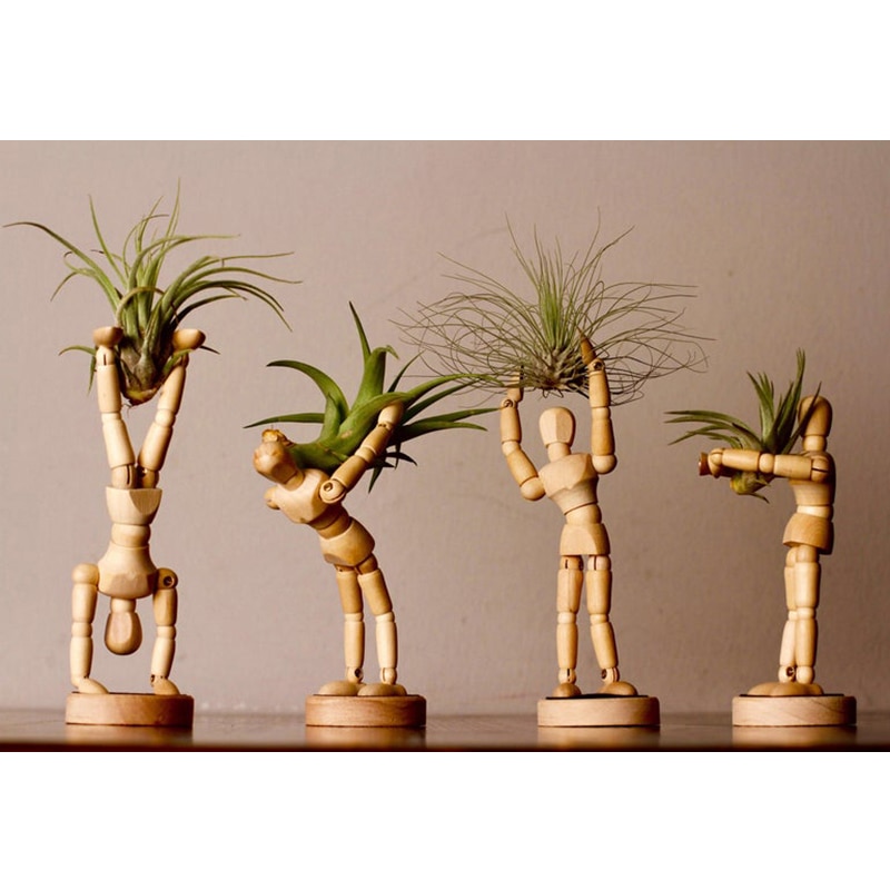 Pot de fleur plante verte | Marionnette Joint en bois, poupée modèle mannequin, dessin artistique, de décoration de bureau