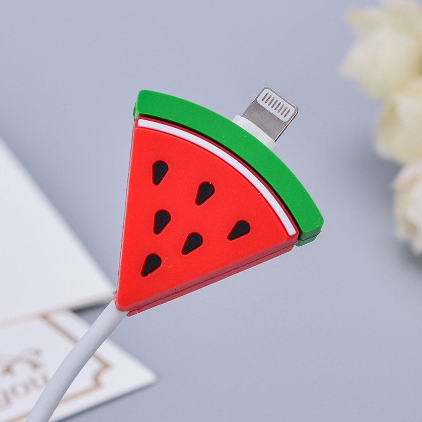 Protecteur de câble de chargeur de téléphone, morsure de Fruit de dessin animé, mignon, cordon souple, accessoires de téléphone, Lightning/MicroUSB/connecteur de Type C: Watermelon
