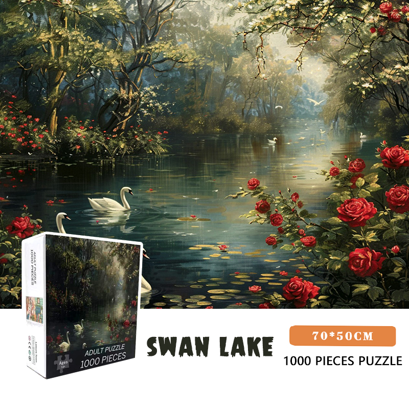 70*50cm 1000pieces Paper Puzzle Cartoon Adult Puzzle Swan Lake Difficulty Jigsaw Puzzles Relaxing Craft Home Wall Decro