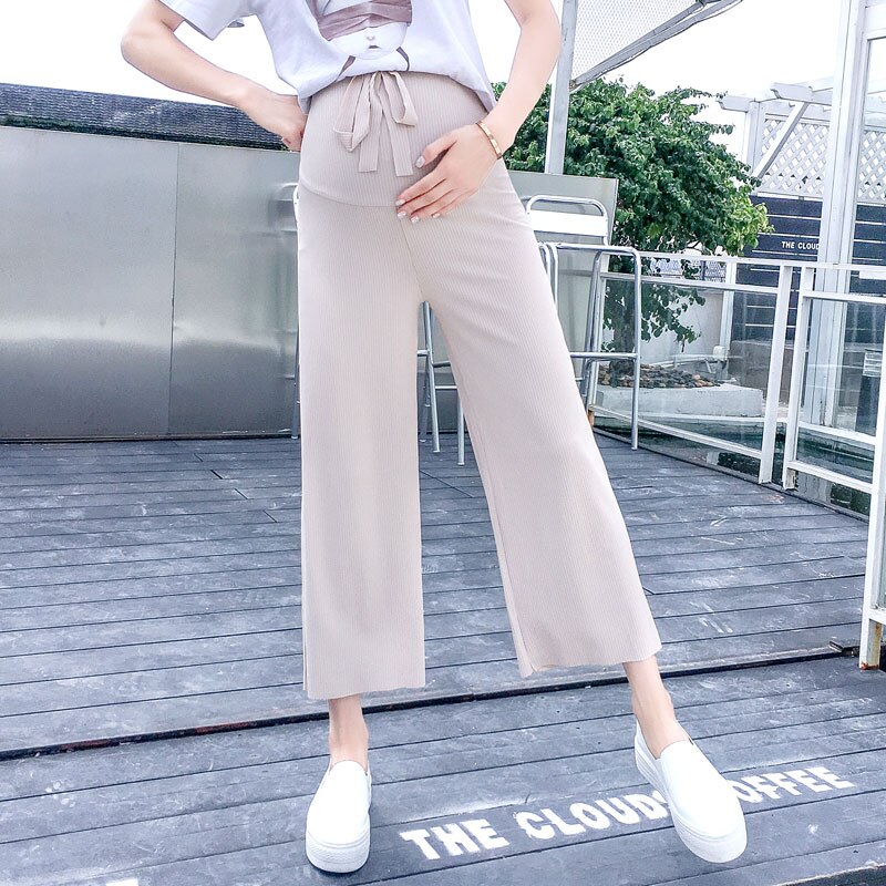 Trekkoord Taille Zwangere Vrouwen Wijdbeens Buik Broek Moeder Breien Broek Moederschap Rechte Werk Broek Losse