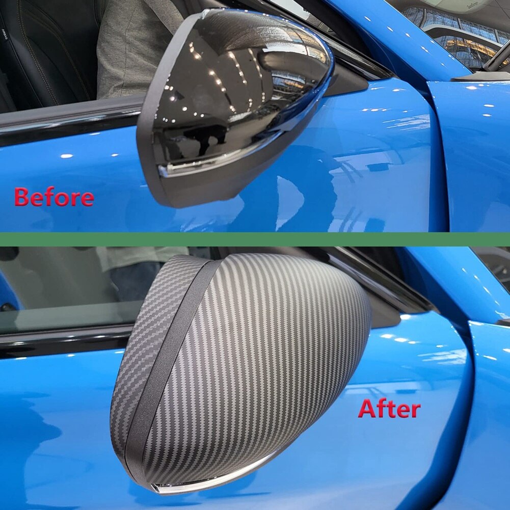 For Ford Mustang Mach-E + Rearview Mirror Rain Eyebrow Cover Shade Guard Trim Frame Accessories,Matte Carbon Fiber