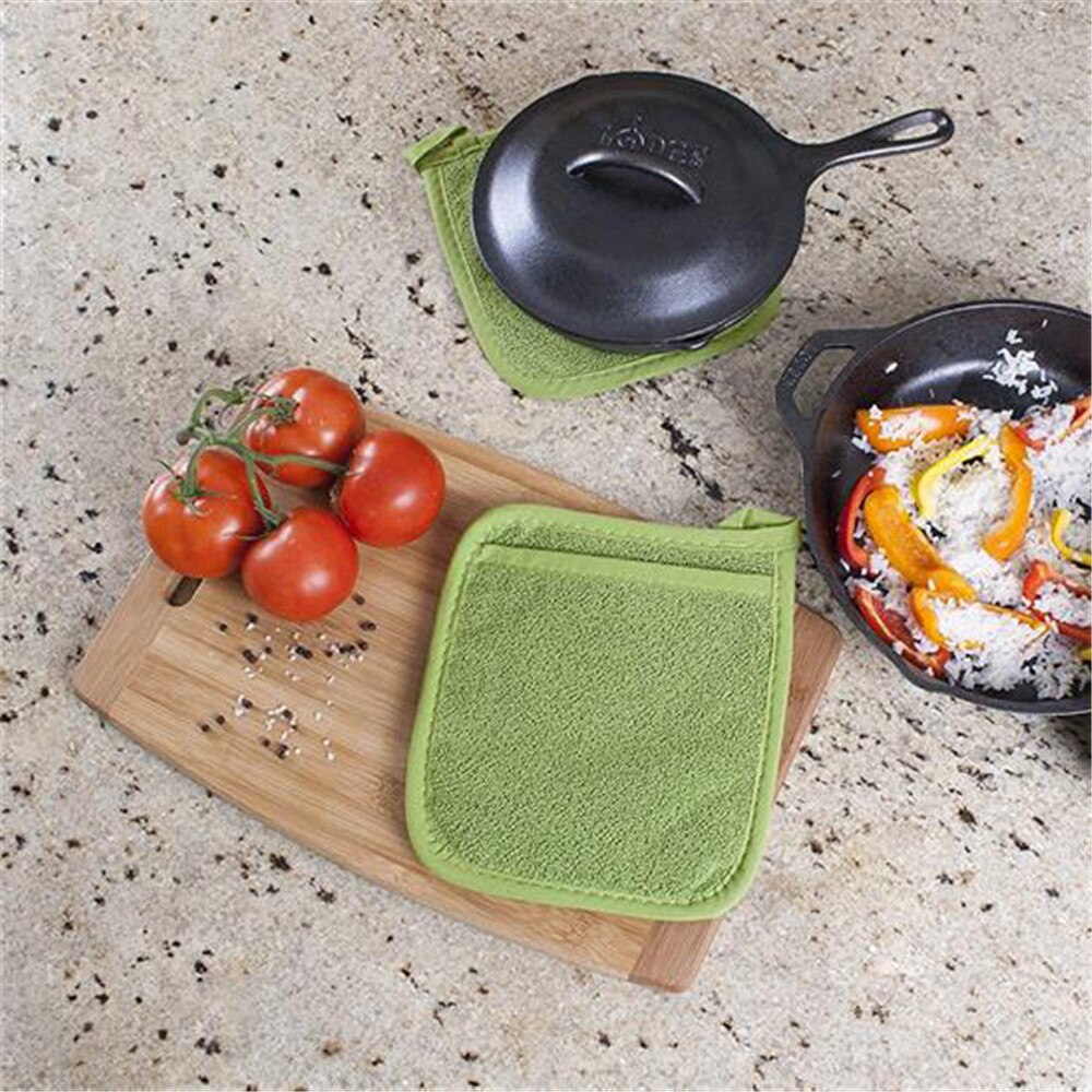 2 Stuks 3 In 1 Pot Houders Badstof Lus Katoenen Doek Handschoenen Pocket Kussen Mat Keuken Tool Koken