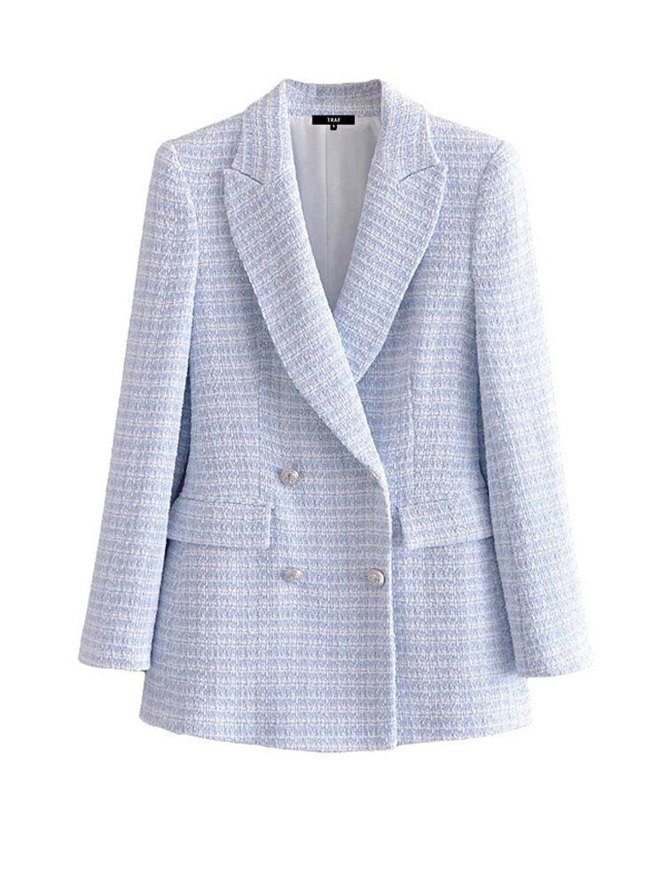 Classic Double Breasted Tailored Checkered Coat for Women