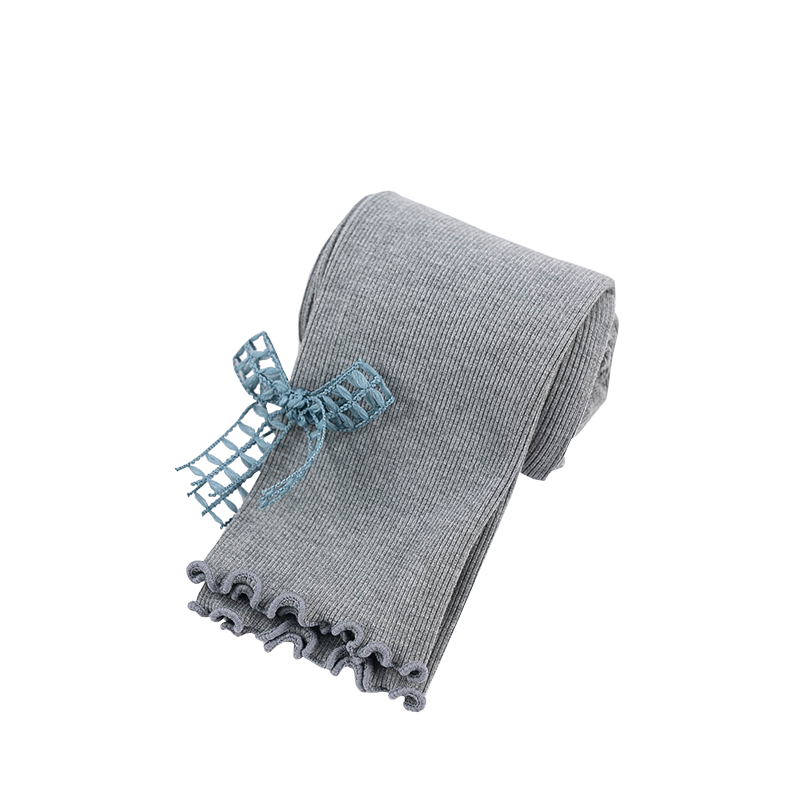 Cute girl hollow bow knot orecchie di legno pantaloni a nove punte primavera e autunno leggings slim per bambini a sezione sottile verticale sottile: Gray / L