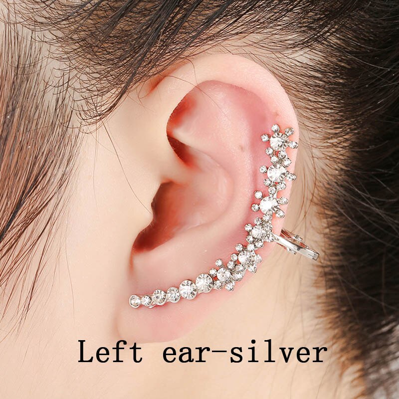 Orecchini a clip moda lucido strass polsino dell&#39;orecchio fiore di cristallo pieno accessori per gioielli da donna orecchini a Clip regalo per la festa nuziale: left ear silver