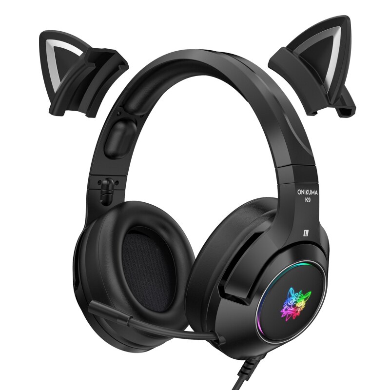  k9 gaming-headset mit katzenohren, mikrofon, geräuschunterdrückung, rgb-beleuchtung, kabelgebunden, laptop-gaming-headset