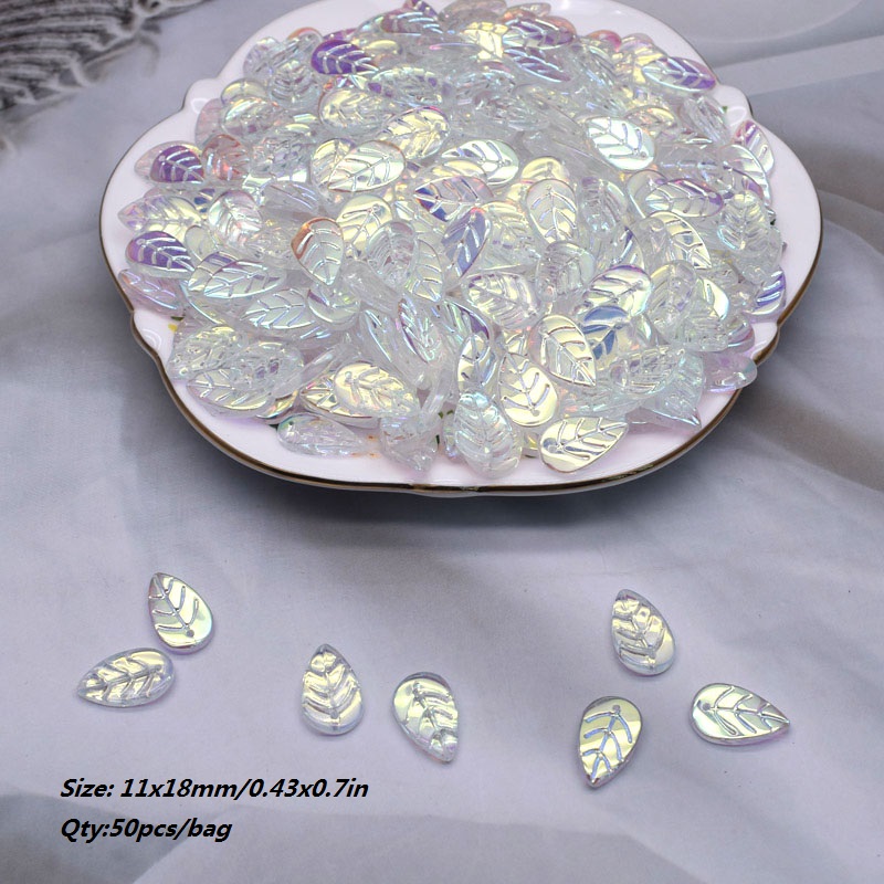 11x18mm 50pcs/Bag Green Glass Tree Leaves Charms Leafs Beads Pendants For Jewelry Making Handmade Glass Crafts Bracelet Earring: Imitation Rhodium Plated