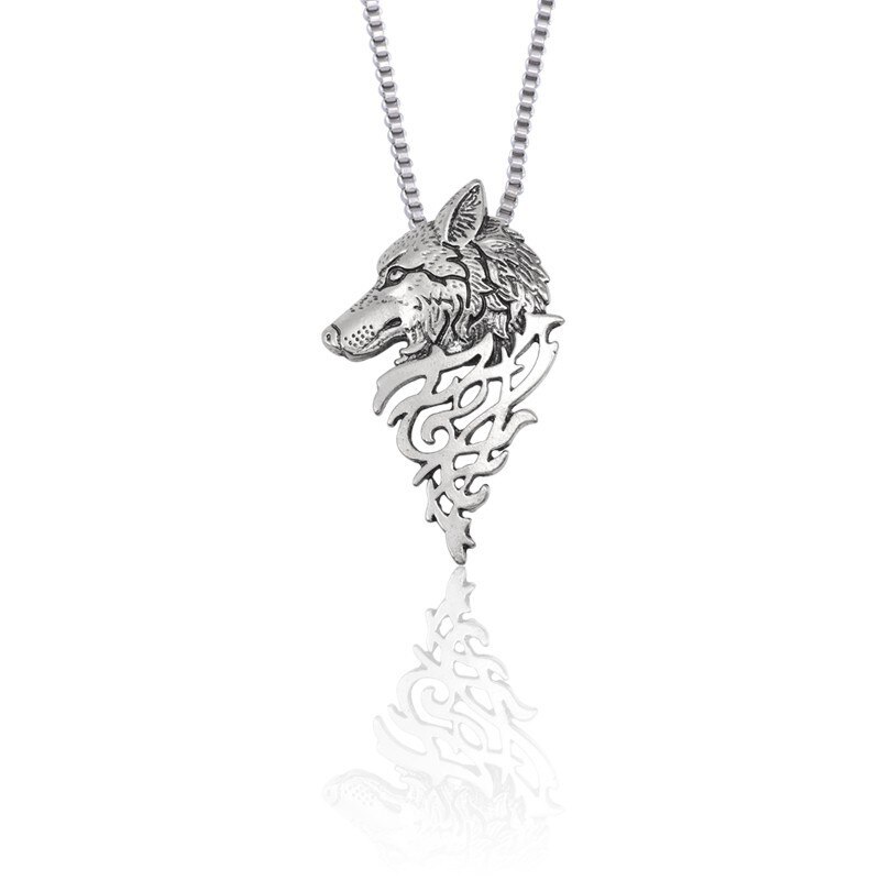 Wolf Head Pendant Necklace Punk Vintage Women Men Gold Corlour Black Metal Animal Jewelry Cool Stuff Men&#39;s Chain: Silver necklace