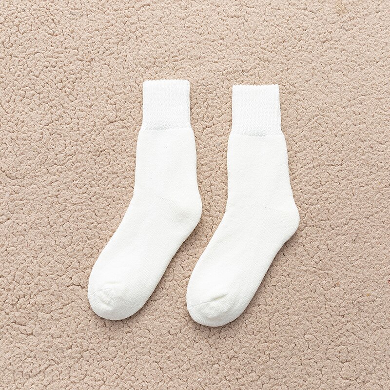 Winter Thicken Warm Women's Socks Solid Black White Velvet Boots Floor Sleeping Sock Thermal Warmer Snow Sock for Christmas: white