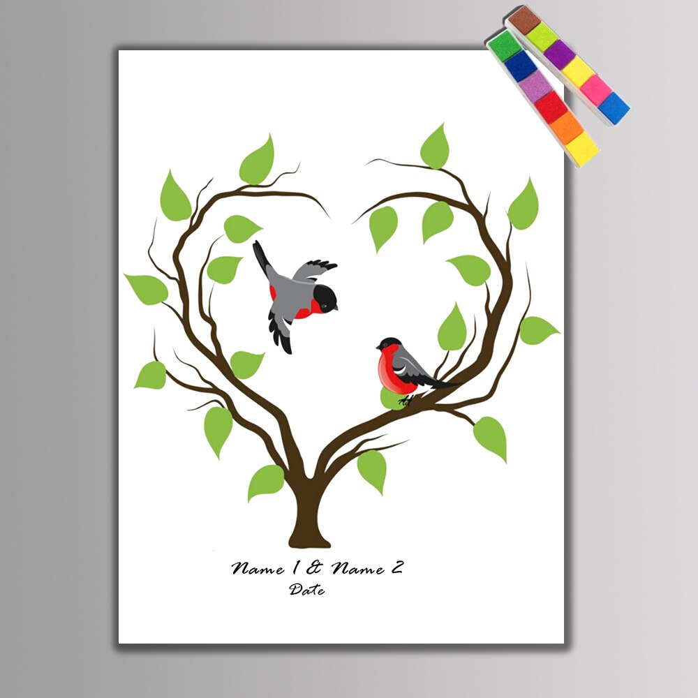 ! Canvas Vingerafdruk Handtekening Bruiloft Gastenboek Liefde Boom Liefde Vogels Huwelijkscadeau Decoratie Huwelijk Party Supply