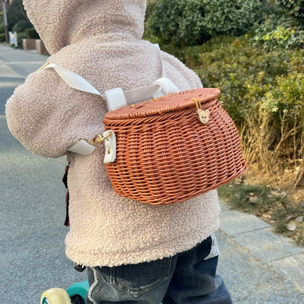 Cesta de bicicleta para niños, cesta de bicicleta tejida de plástico, cesta de mimbre para bicicletas para niños, cesta delantera para bicicleta, mochila, accesorios para bicicleta