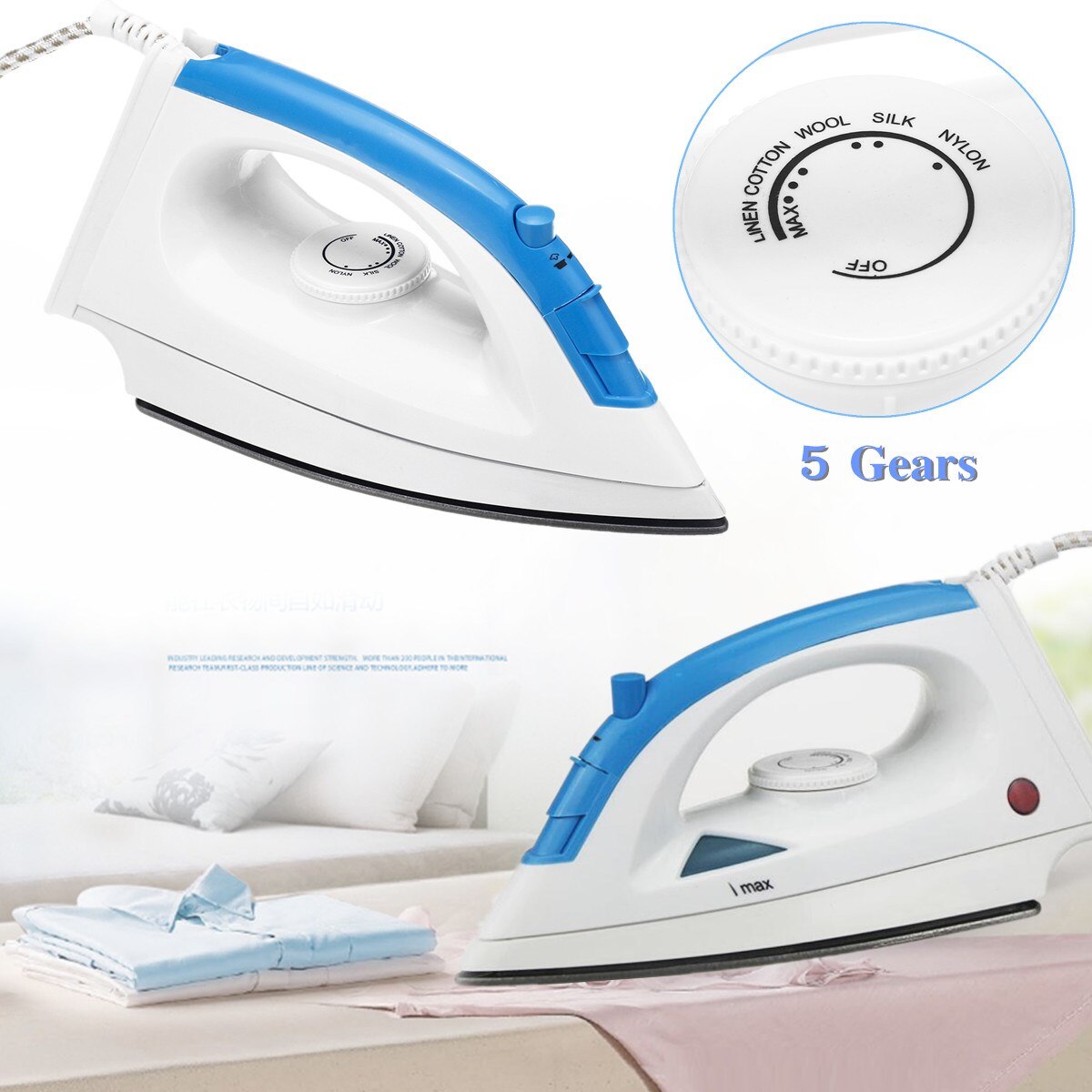 1200W Electric Steam Iron 5 Speed Adjustable Clothes Ironing Steamer Portable Ceramic Soleplate Garment Steam Generator