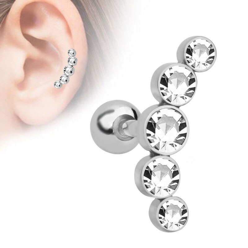 1 ud. De pendientes de diamantes de imitación, pendientes de cartílago para mujer de acero inoxidable, Piercing pequeño para oreja, joyería, chaquetas de estilo: white