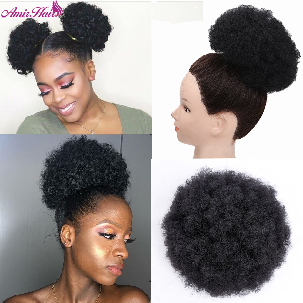 Kort afro lockigt ponnysvansklämma i hästsvans dragsko syntetiskt hår hun förlängning chignon amir hårstycken peruk