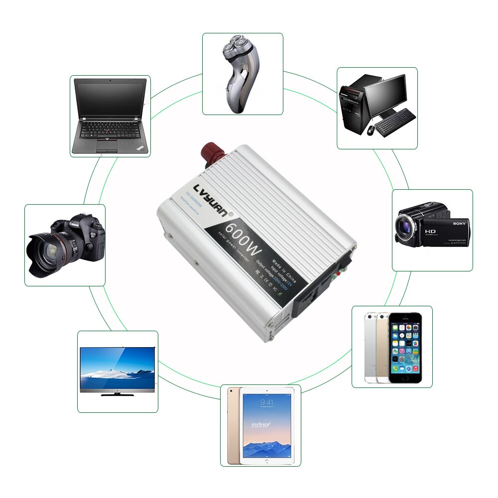 600W Universal Plug USB DC 12V to AC 220V with LED Indicator Car Converter for Household Appliances Power Inverter