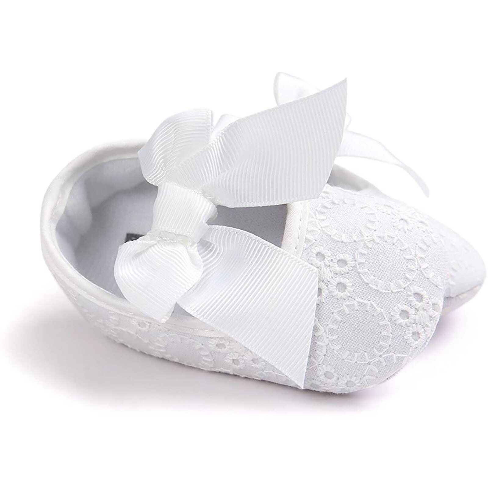 Chaussures brodées à semelle souple pour bébé fille, chaussures de princesse à nœud, tendance Kawaii,: WH / 13