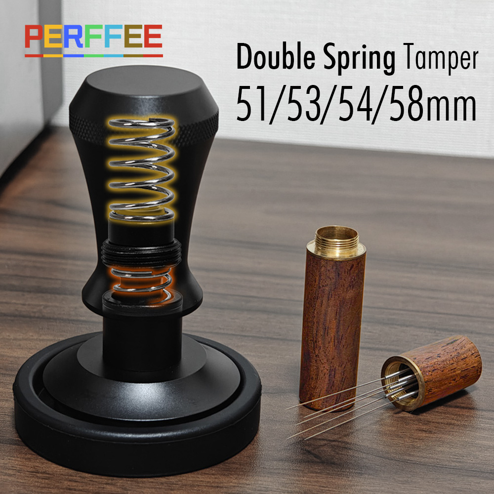 Kaffeestampfer mit doppelter Feder, WDT, Kaffeerührwerkzeug, Tampermatten-einstellen, 30 Pfund, konstanter Druckbelastung, Espresso-Stampfer 51 53 54 58 mm