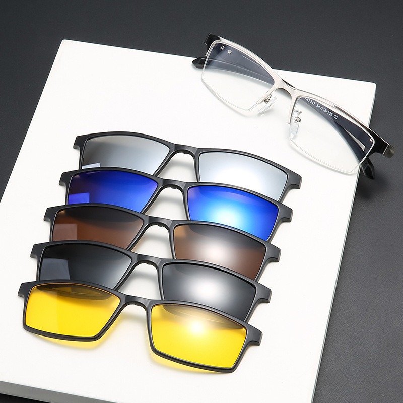 Brilleinnfatning herre med 5 stk. klips polariserte solbriller brille magnetiske briller herre  uv400 briller 2347: Default Title